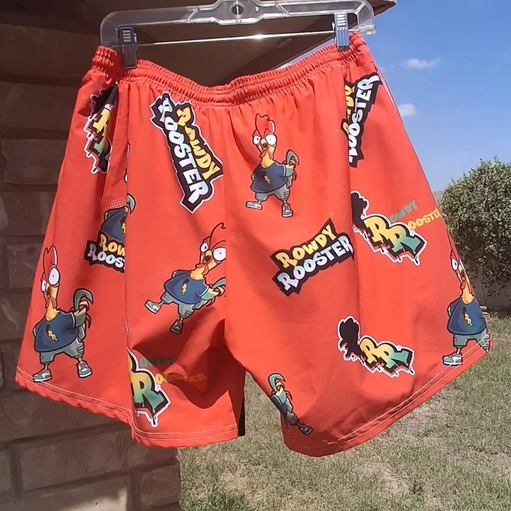 Rowdy Rooster Get Your Swim On All-Over Print Red Swim Trunks Men Size XL / 36